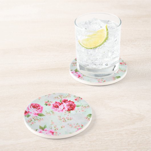  Roze Roze bloemkoraal Zandsteen Onderzetter (Zijkant)