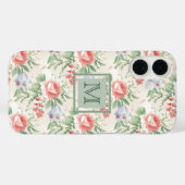 roze roze bloemmonogram blokpatroon Case-Mate iPhone case (Achterkant (horizontaal))