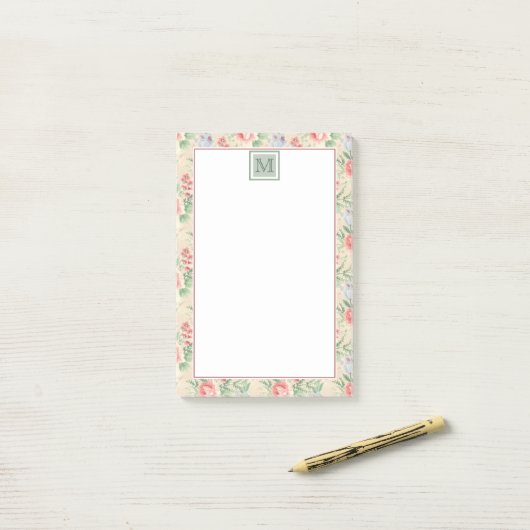 roze roze bloemmonogram blokpatroon post-it® notes (Op bureau)