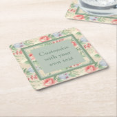 roze roze bloempatroon aangepaste tekst kartonnen onderzetters (Schuin)