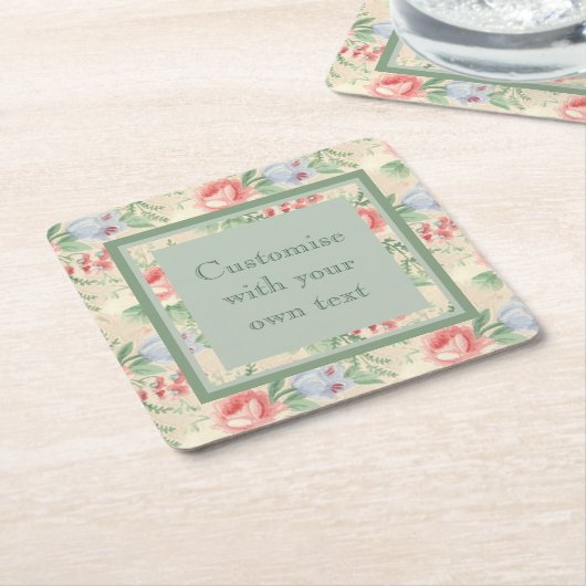  roze roze bloempatroon aangepaste tekst kartonnen onderzetters (Schuin)