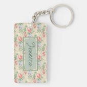  roze roze bloempatroon gepersonaliseerd sleutelhanger (achterkant)