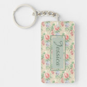 roze roze bloempatroon gepersonaliseerd sleutelhanger (Voorkant)