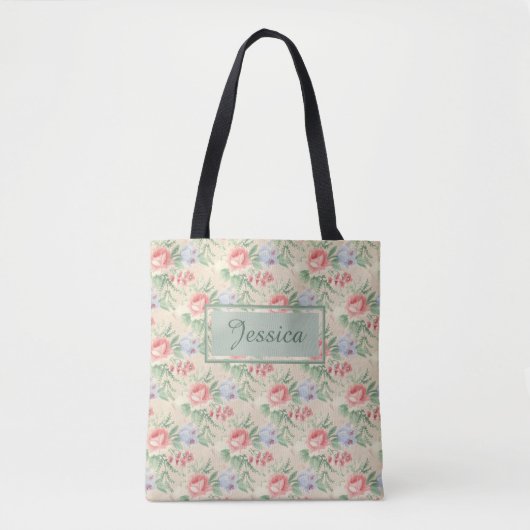 roze roze bloempatroon gepersonaliseerd tote bag (Voorkant)