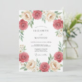 Roze Roze Bloemrijke Bruiloft Kaart (Staand voorkant)