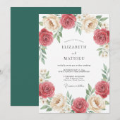 Roze Roze Bloemrijke Bruiloft Kaart (Voorkant / Achterkant)