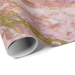 Roze Roze Blush Gold Marble Shiny Glam Cadeaupapier
