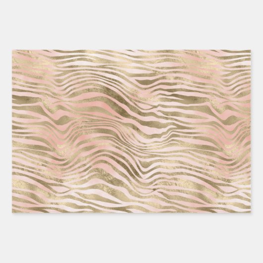 Roze Roze Blush Gold Zebra print Inpakpapier Vel (Voorkant 3)