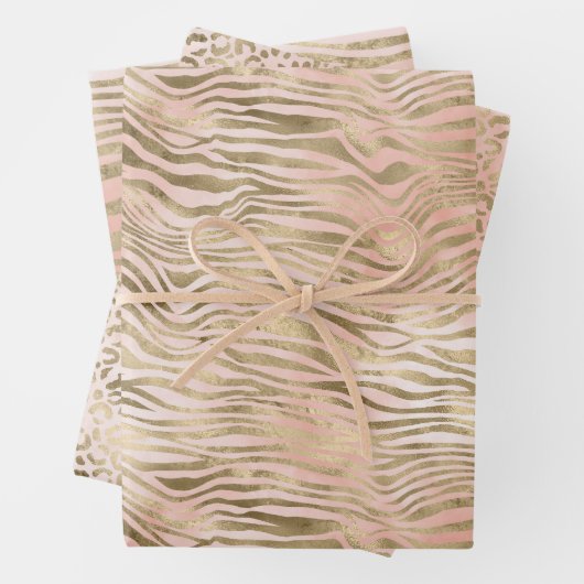 Roze Roze Blush Gold Zebra print Inpakpapier Vel (In situ)