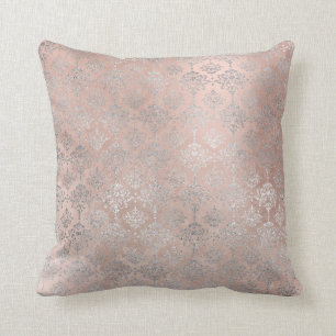Roze Roze Blush Powder Grungy Silver Grey Damask Kussen