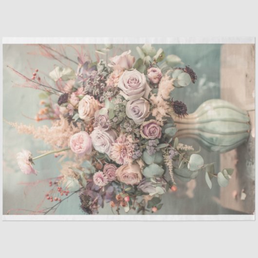 Roze Roze Boeket, Pastel Bloemen, Romantisch Tissuepapier (Voorkant)