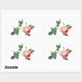 Roze roze  botanische illustratie ovale sticker (Vel)