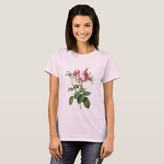  roze roze botanische illustratie, Redoute T-shirt (Voorkant volledig)