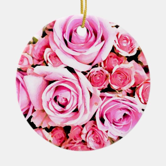 Roze roze bouquet keramisch ornament (Voorkant)