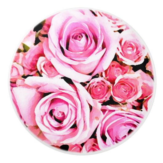 Roze roze bouquet keramische knop (Voorkant)