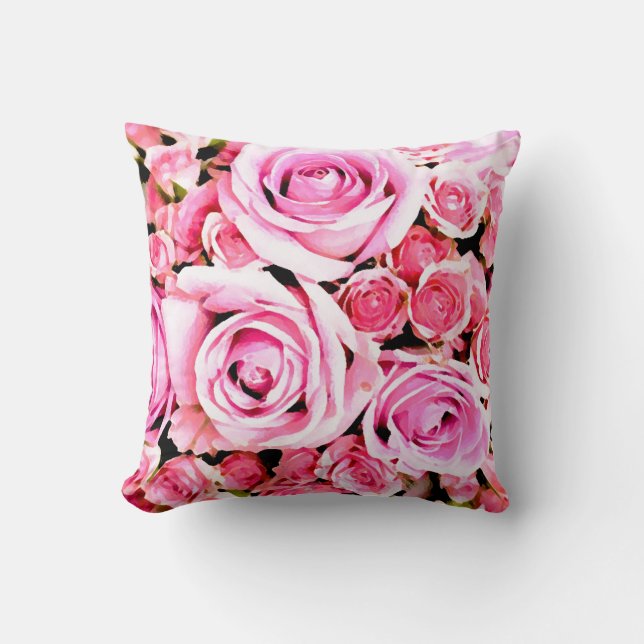 Roze roze bouquet kussen (Voorkant)