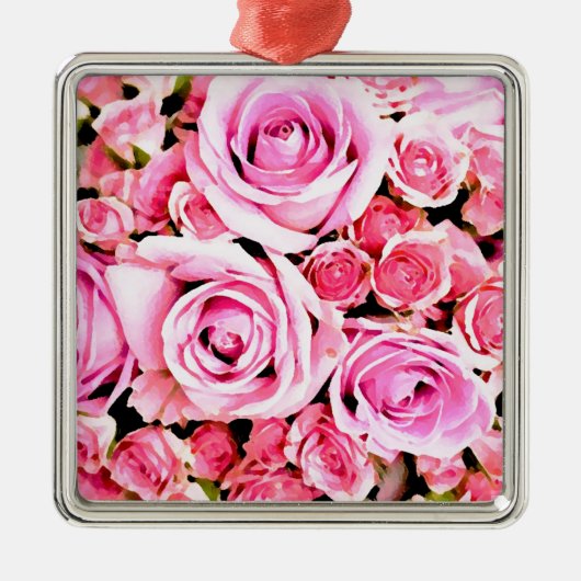 Roze roze bouquet metalen ornament (Voorkant)