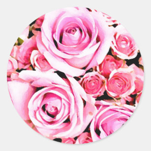 Roze roze bouquet ronde sticker