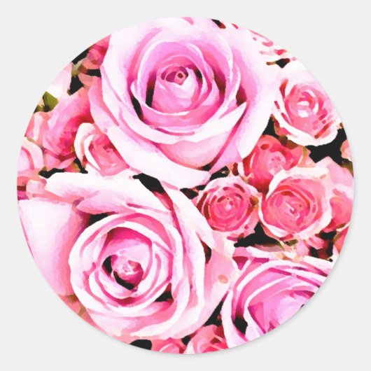 Roze roze bouquet ronde sticker (Voorkant)