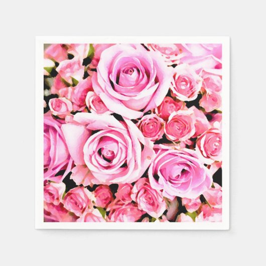 Roze roze bouquet servetten (Voorkant)