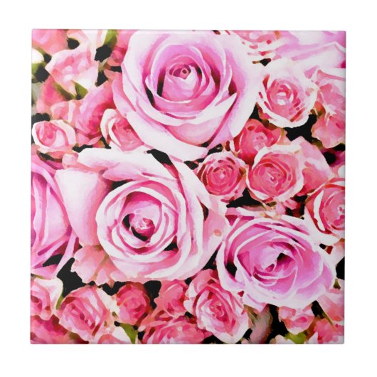 Roze roze bouquet tegeltje (Voorkant)