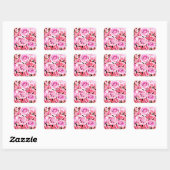 Roze roze bouquet vierkante sticker (Vel)