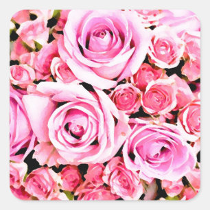 Roze roze bouquet vierkante sticker