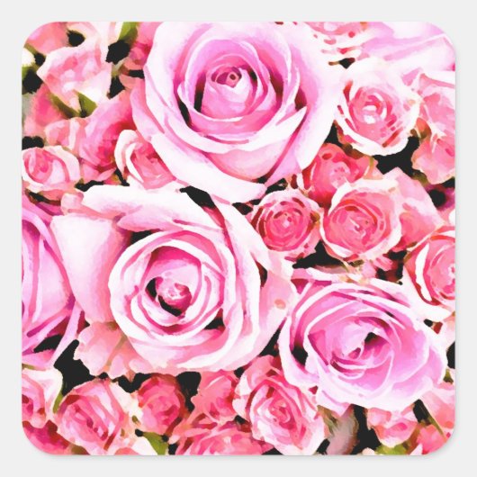 Roze roze bouquet vierkante sticker (Voorkant)