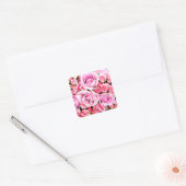 Roze roze bouquet vierkante sticker (Envelop)