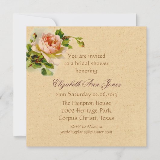  roze roze bridale theepartij kaart (Achterkant)