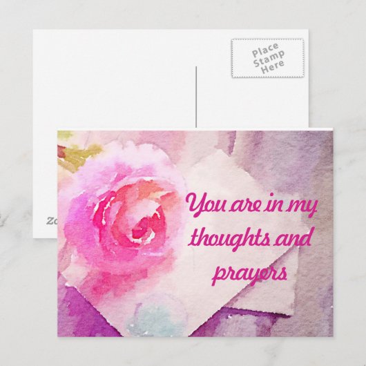 Roze roze Briefkaart "Je bent in mijn gebeden" (Voorkant / Achterkant)