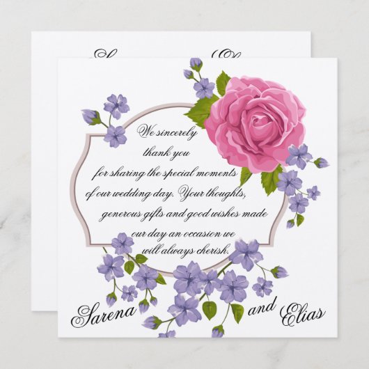 Roze Roze Bruiloft Dank u kaart (Voorkant / Achterkant)