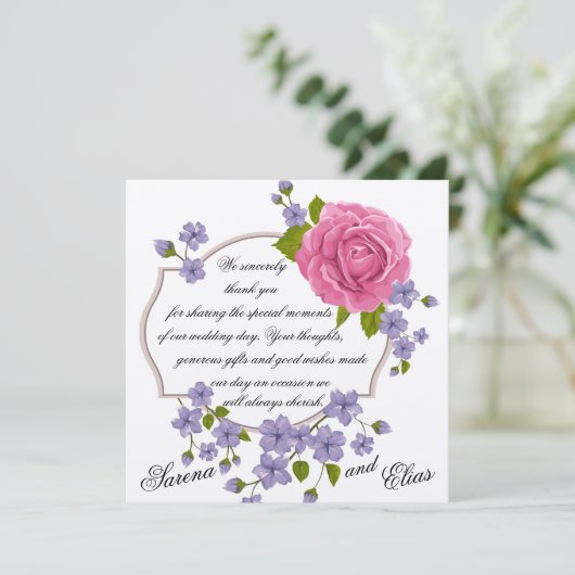 Roze Roze Bruiloft Dank u kaart (Staand voorkant)