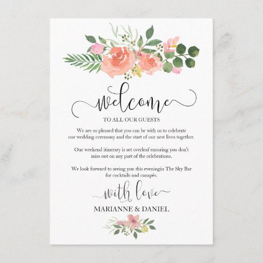 Roze Roze Bruiloft Gast Route Geïllustreerd Advieskaart (Achterkant)