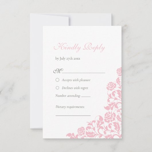  roze roze bruine bruiloft RSVP kaartje (Voorkant)