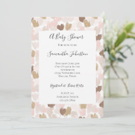 Roze Roze Bruine Crème Harten Baby Shower Kaart