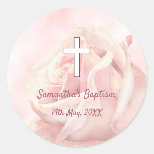 Roze roze bruine meid Baptisme Ronde Sticker (Voorkant)
