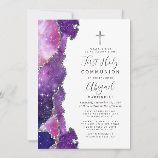 Roze roze bruine roze roze zilver eerste Heilige C Kaart (Voorkant)