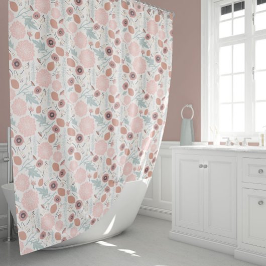 Roze roze crème blauw Volledige afdruk maken Douchegordijn