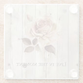 Roze Roze Crème Wit Faux Hout Glazen Onderzetter (Achterkant)