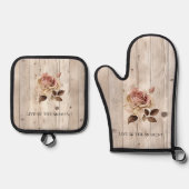 Roze Roze Crème Wit Faux Hout Ovenwant & Pannenlap Set (Voorkant)