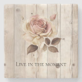 Roze Roze Crème Wit Faux Hout Stenen Onderzetter (Voorkant)