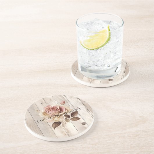 Roze Roze Crème Wit Faux Hout Zandsteen Onderzetter (Zijkant)