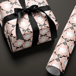 Roze Roze Cute Geesten en Zwarte Strikken Hallowee Cadeaupapier