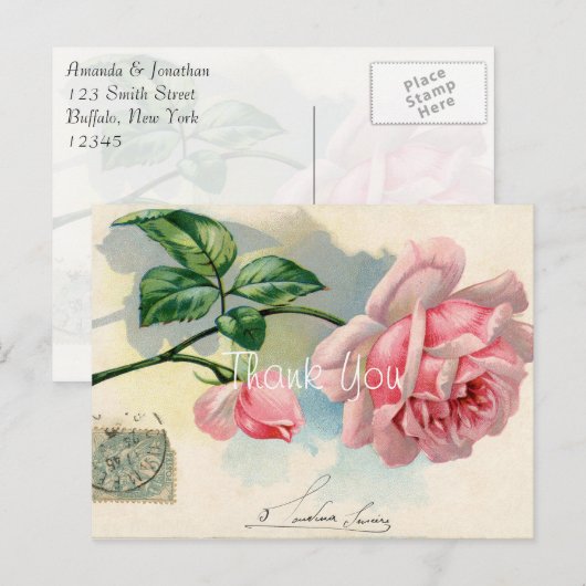  roze roze dank je briefkaart (Voorkant / Achterkant)