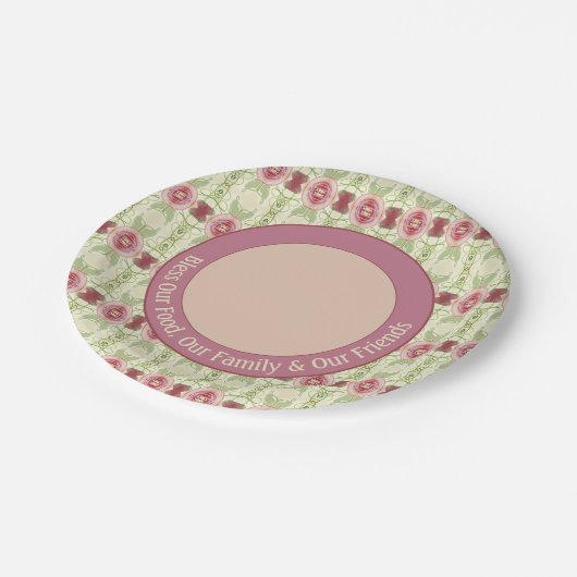 Roze roze decoratieve bloemen papieren bordje (Gekanteld)