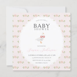 Roze Roze Delicate Bloemige Witte Gans Baby Shower Kaart