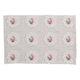 Roze Roze Doily Pattern  Grijs Kussen Hoesje Kussensloop
