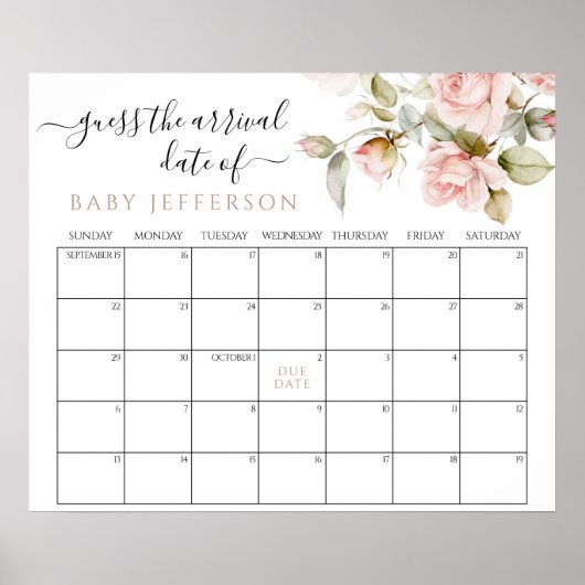 Roze Roze Douche Guess Vervaldatum Kalender Poster (Voorkant)