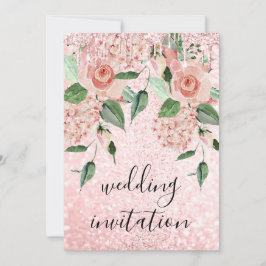 Roze roze druppels Glitter Floral Mint Green Weddi Kaart